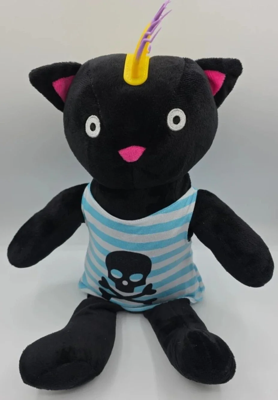 A&A Global Industries Punk Gothic Black Cat Plush Spiky Mohawk Skull Crossbones